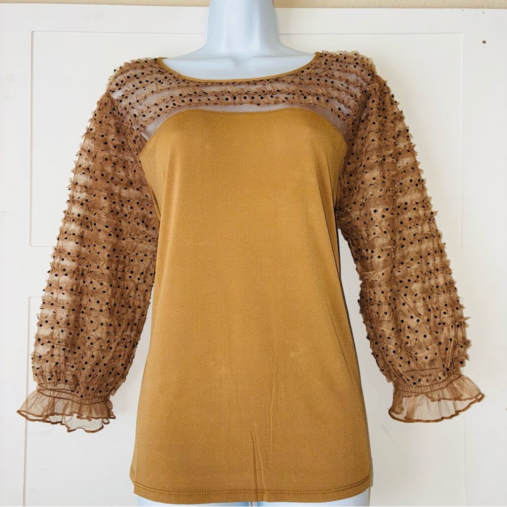 Cato Brown Sheer Textured Top